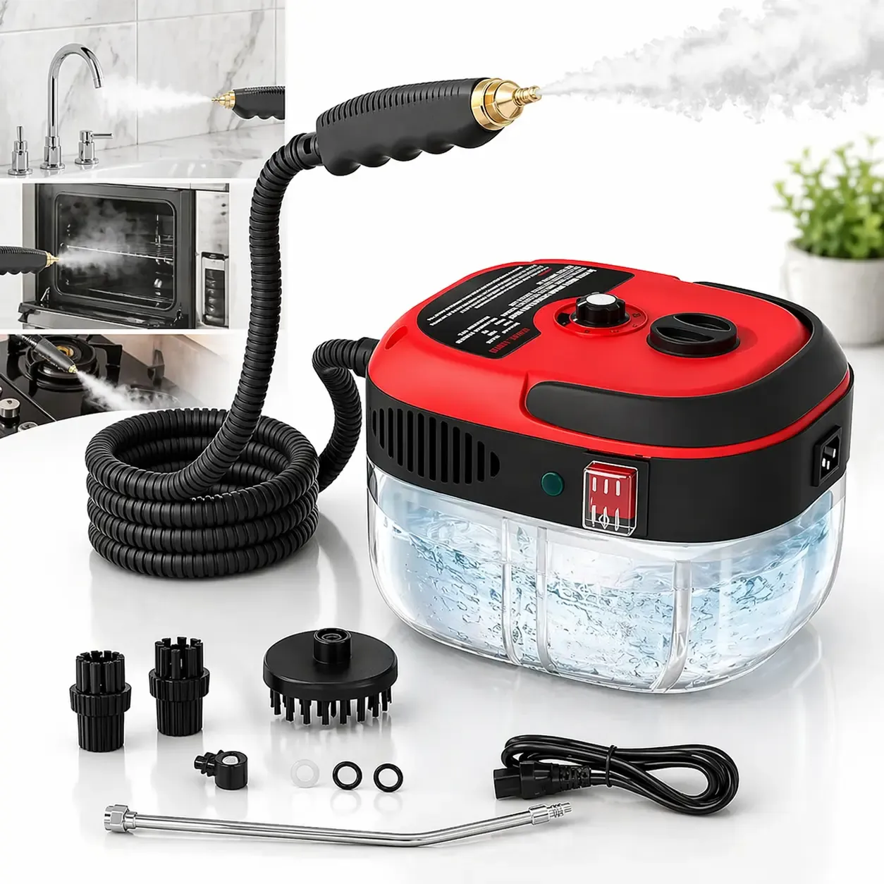 Limpiador de Vapor de Alta Presión, Máquina de Limpieza de Vapor de 2500W Portátil de Alta Temperatura para Baño, Humedad Ajustable para Uso Doméstico, Cocina, Grasa, Detalles de Coche