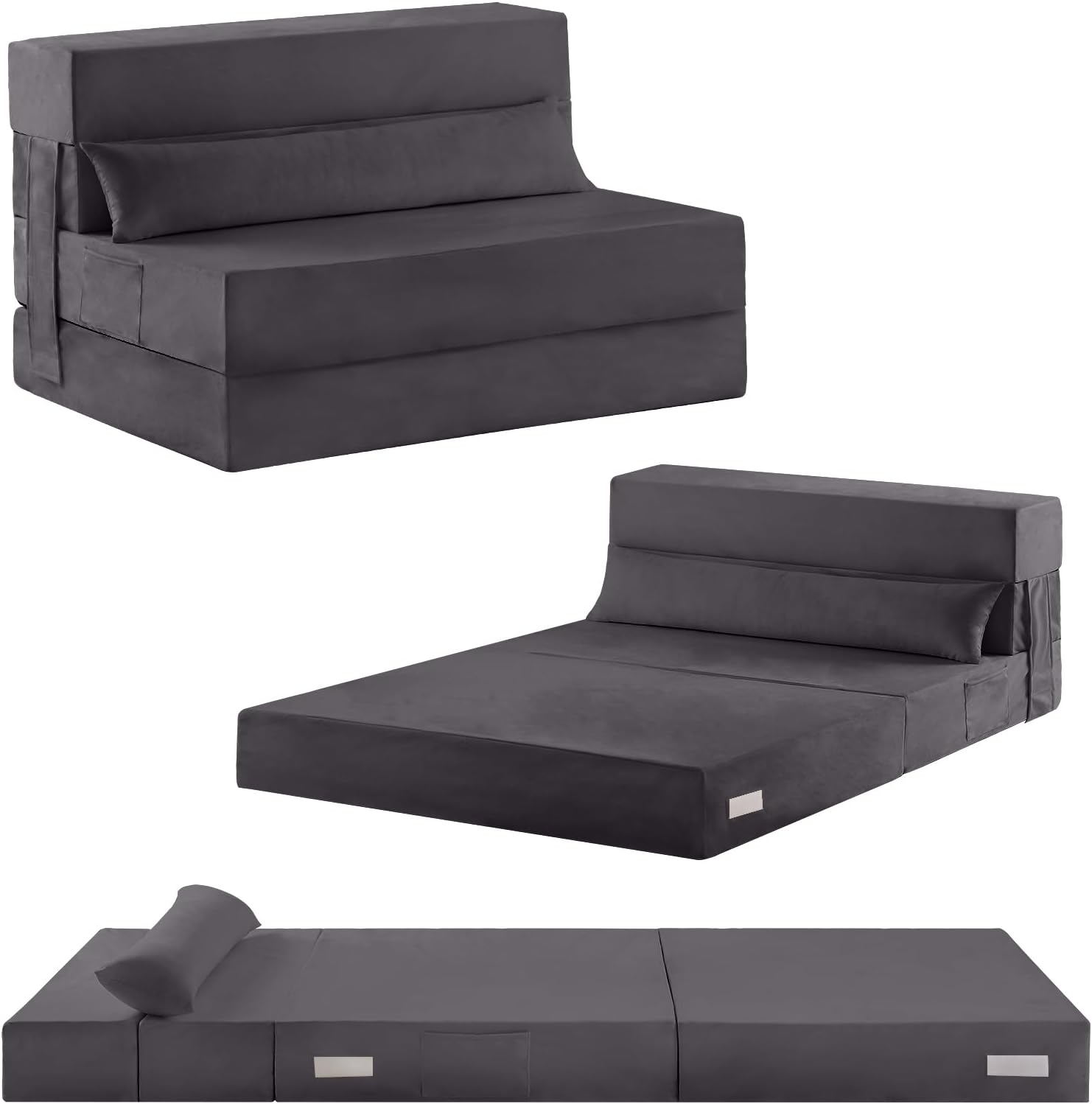 Tiita - Sillón de futón, tamaño individual, sofá cama plegable con almohada, colchón de piso y futón para sala de estar, recámara, uso de invitados, departamento