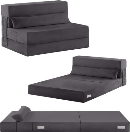 Tiita - Sillón de futón, tamaño individual, sofá cama plegable con almohada, colchón de piso y futón para sala de estar, recámara, uso de invitados, departamento