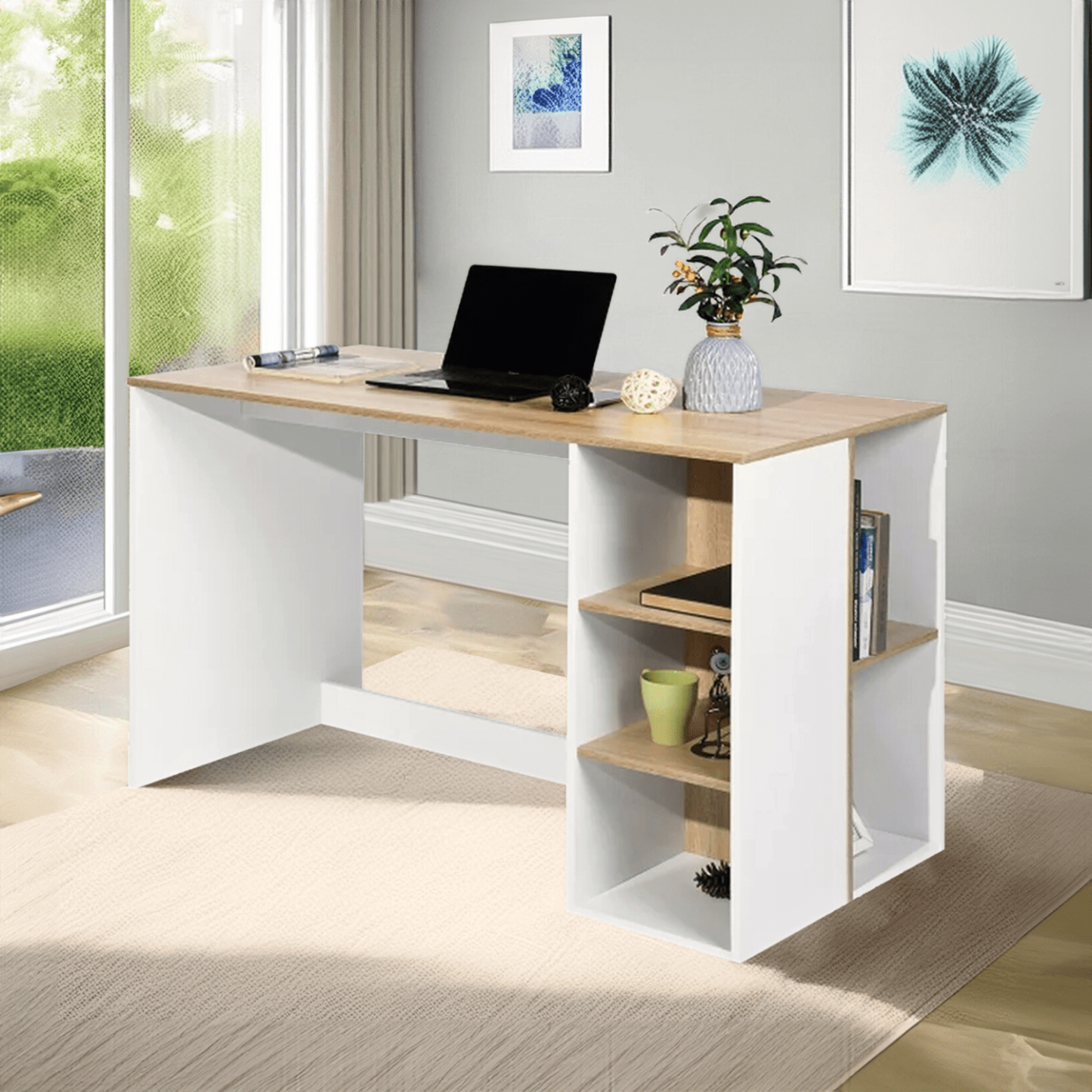 Escritorio de Computadora FurnitureR BRENTON MDF Blanco Haya