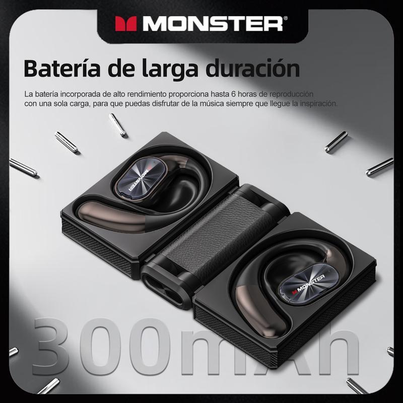Monster Open-Ear Audífonos Inalámbricos, Bluetooth 6.0, 100 H de Duración, Compatibles con iPhone Android y Dispositivo Bluetooth, 14.2 mm Diafragmas, Para Gimnasio, Estudio y Trabajo - Regalo de Primera Elección