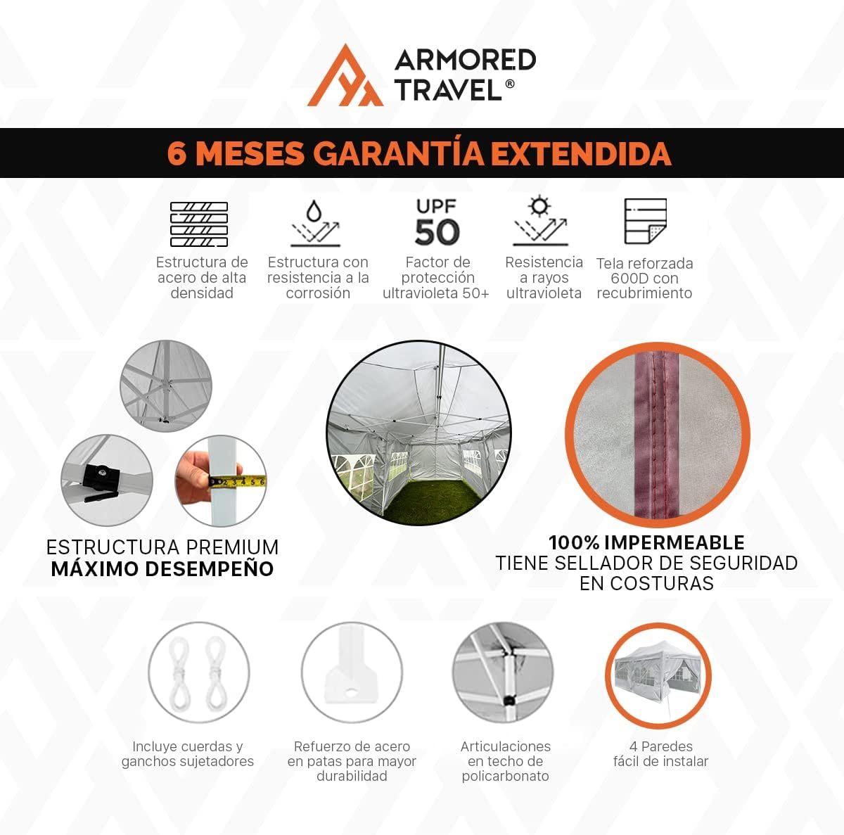 BECKON Toldo Carpa Plegable con Paredes Impermeable 3x6 m Premium para Exteriores Uso rudo *Aluminio Reforzado* + *Estacas* Canopy Tent Gazebo Instant Shelter