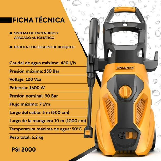 Hidrolavadora Eléctrica Portátil 2000 Psi + Cepillo + Accesorios Kingsman HIDROKING2000RM