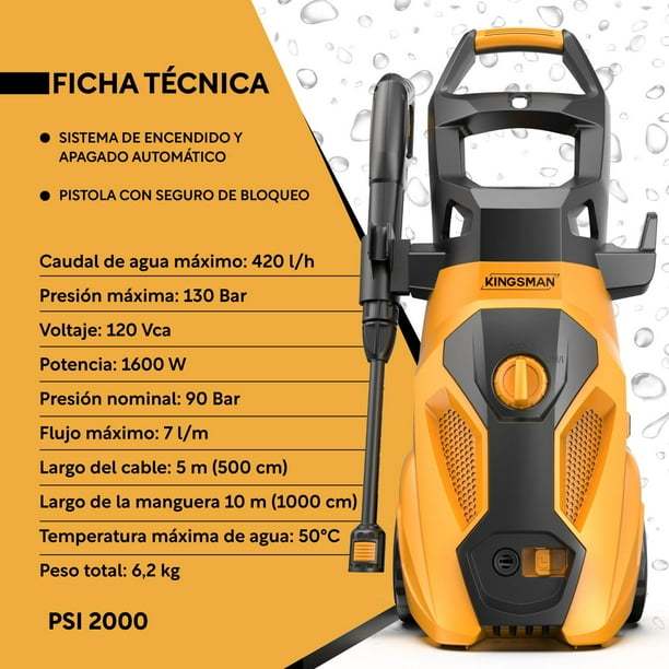 Hidrolavadora Eléctrica Portátil 2000 Psi + Cepillo + Accesorios Kingsman HIDROKING2000RM