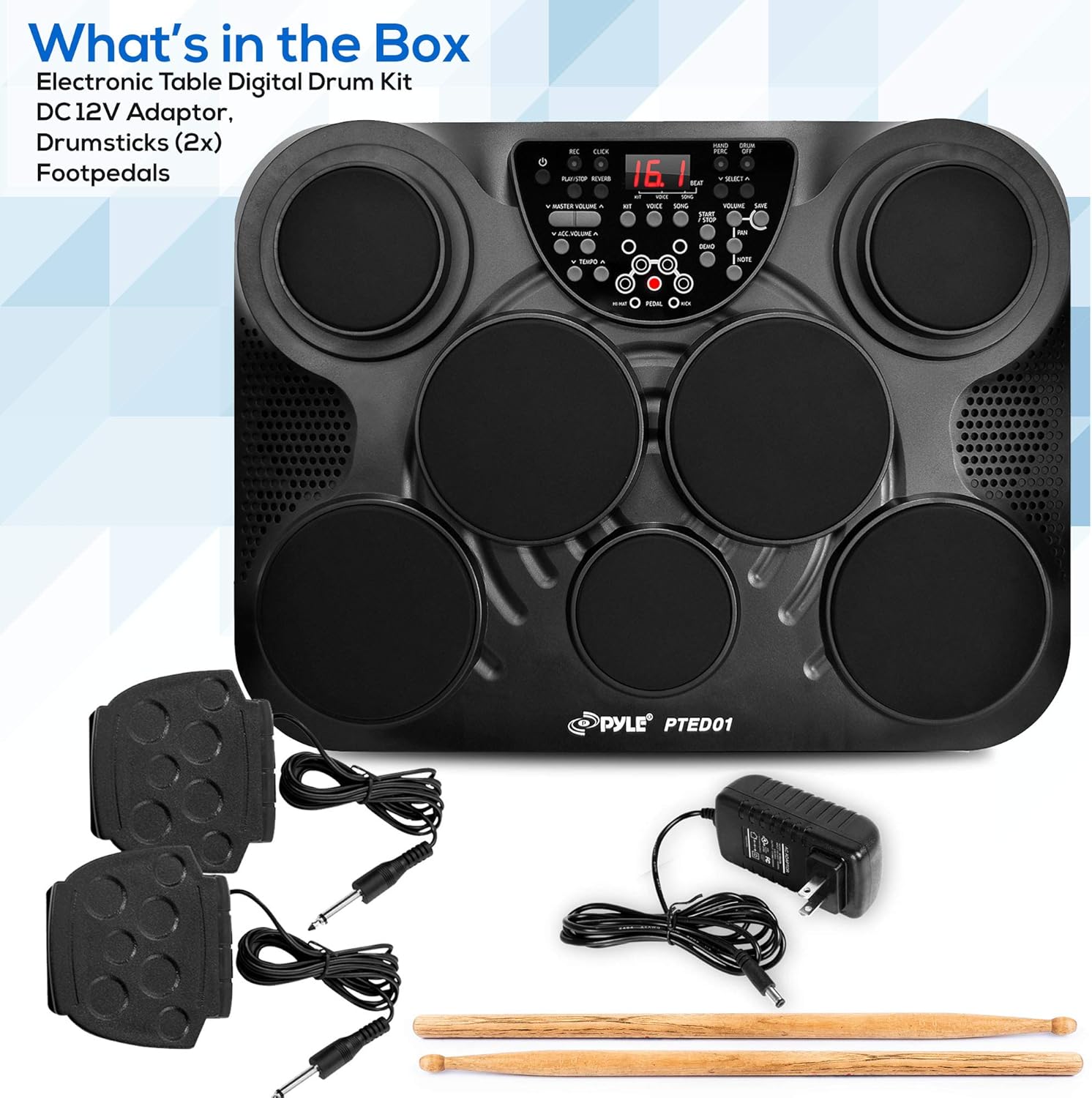 Pyle-Pro - Kit De BaterÃ­a Digital De Mesa ElectrÃ³nica Pted01 Con Tapa Y Kit De BaterÃ­a Digital De 7 Compases