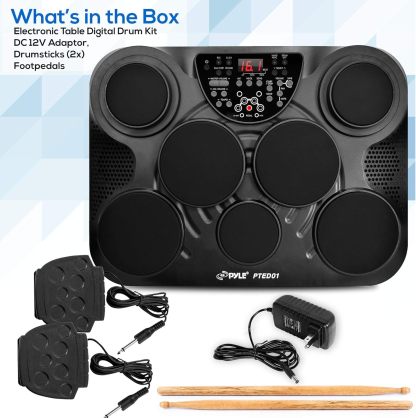 Pyle-Pro - Kit De BaterÃ­a Digital De Mesa ElectrÃ³nica Pted01 Con Tapa Y Kit De BaterÃ­a Digital De 7 Compases
