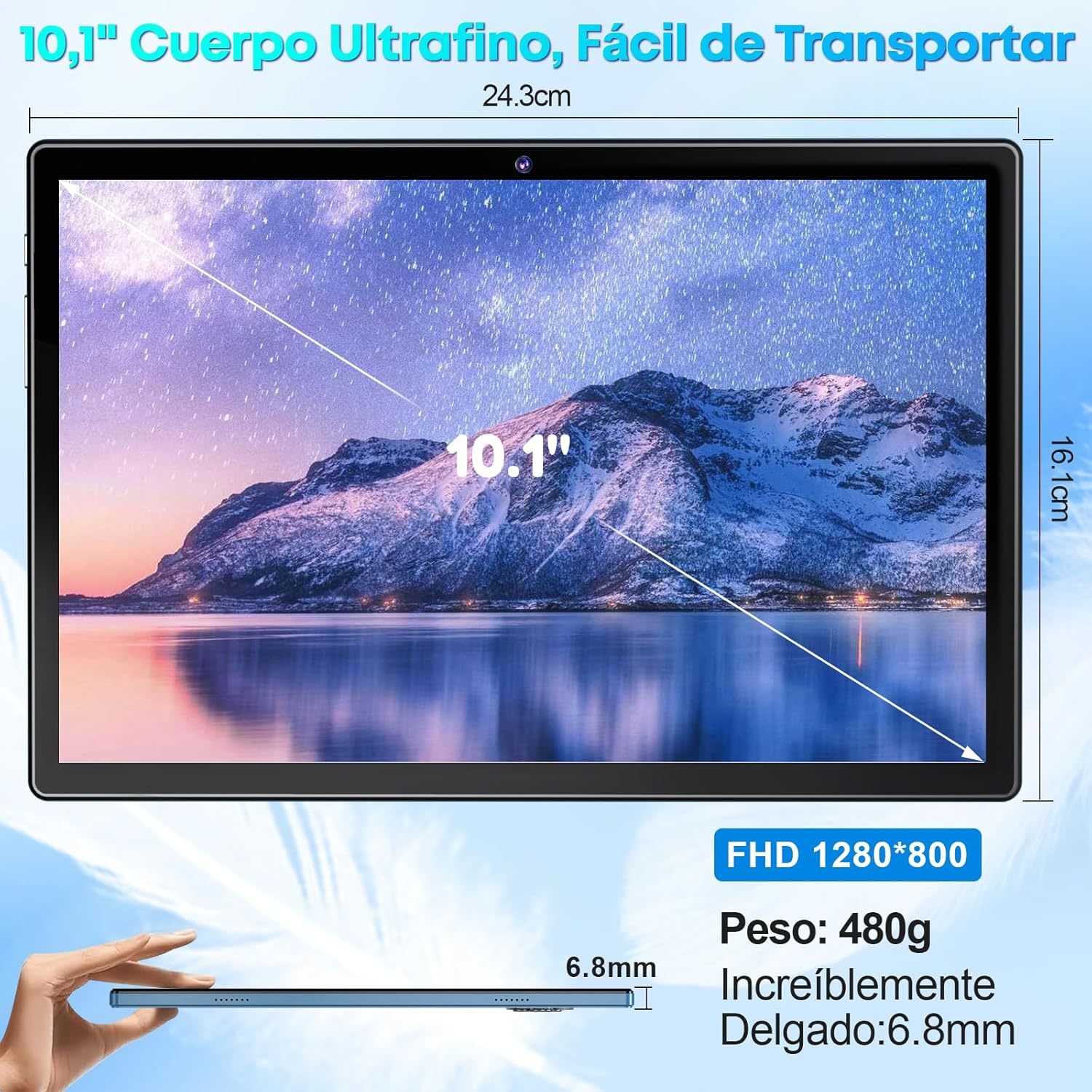 Tablet Android 14, 10.1 Pulgadas Tablets de 8 CPU, 16GB RAM 512GB ROM, 1280x800 HD, Tableta con Cámara Dual 8MP + 5MP, 8000mAh con 2 Protector Pantalla, Teclado, Funda, Mouse Inalámbrico, Lápiz (Azul)