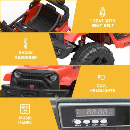 Hetoy Ride on Truck Car 12V Kids Electric Vehicles with Remote Control Spring Suspension, LED Lights, Bluetooth, 2 Speeds
