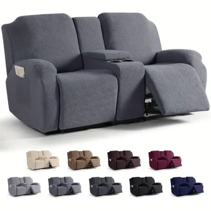 Juego clsico de fundas para silln reclinable de consola central de 8 piezas: polister elstico y spandex con cierre elstico, funda para muebles lavable a mquina de dise?o de una sola pieza para silln de masaje de teatro de 2 asientos