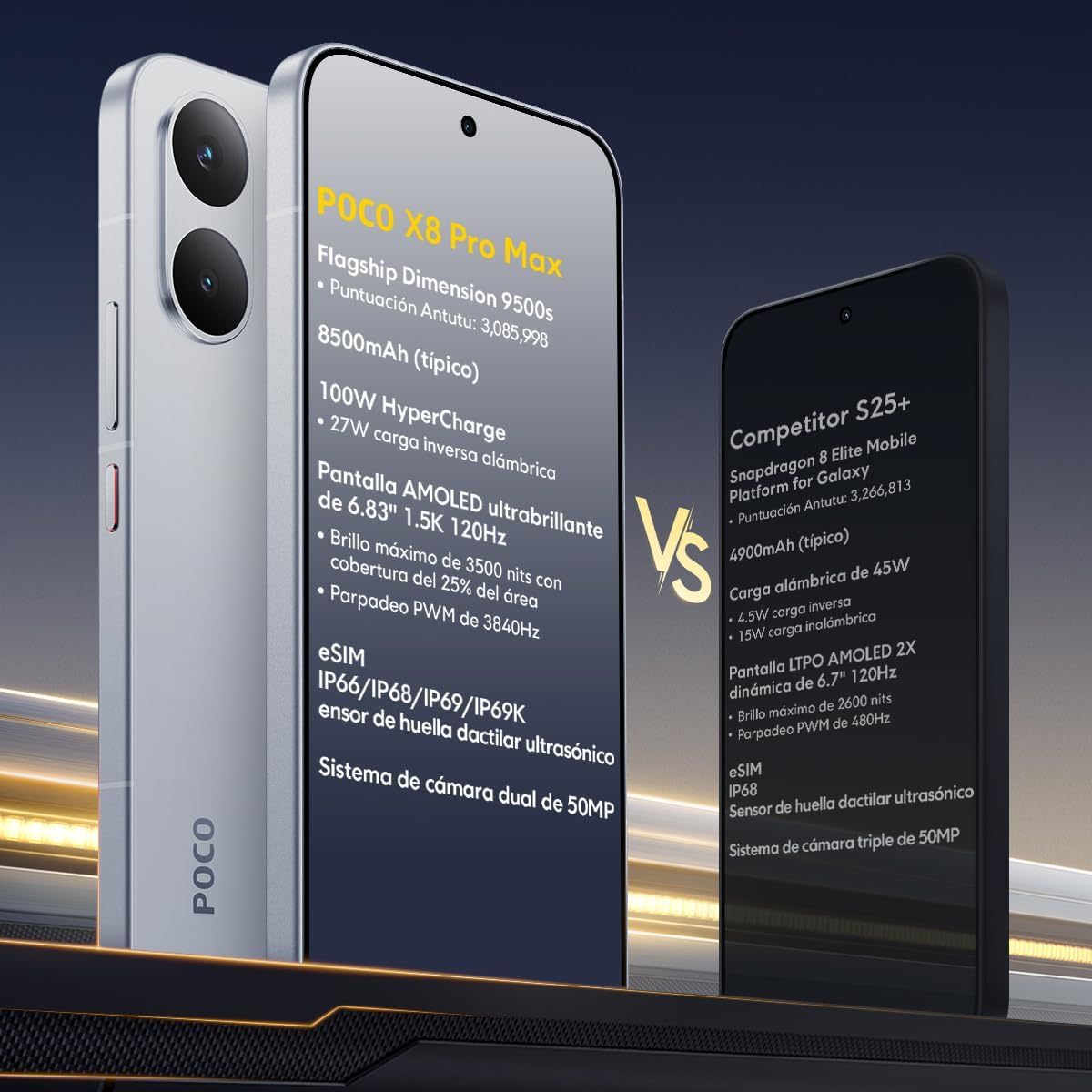 POCO X8 Pro Max | Con Regalo exclusivo | Procesador Dimensity 9500s | Calidad flagship con una sensación premium | Batería de 8500mAh (típ) con HyperCharge de 100W | Pantalla AMOLED ultrabrillante de 6.83" a 1.5K y 120Hz | Cámara Light Fusion 600 de 50MP 