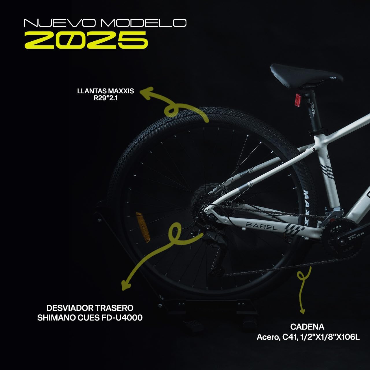 GRAVEL Bicicleta de Montaña Barel | Bicicleta R29 - Cuadro Aluminio 15 kg | Transmisión Cues 18V | Frenos Hidráulicos y Llantas Kenda