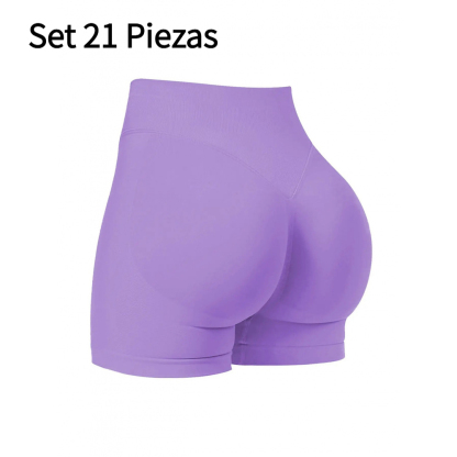 Set 21 Piezas Shorts Deportivos para Mujer Sin Costuras Cintura Alta Efecto Push Up Realce de Glúteos Yoga Fitness Running