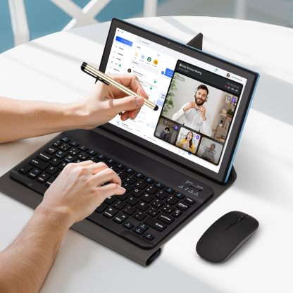 Tablet Android 14, 10.1 Pulgadas Tablets de 8 CPU, 16GB RAM 512GB ROM, 1280x800 HD, Tableta con Cámara Dual 8MP + 5MP, 8000mAh con 2 Protector Pantalla, Teclado, Funda, Mouse Inalámbrico, Lápiz (Azul)