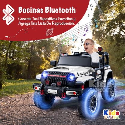 Kids House Carrito Montable Eléctrico Niños Turbo, Doble Puerta, Función Balanceo, Control Remoto Bluetooth, USB MP3, Música y Luces LED, Motor Dual 12V, Inicio Botón,Diseño Seguro (Blanco)
