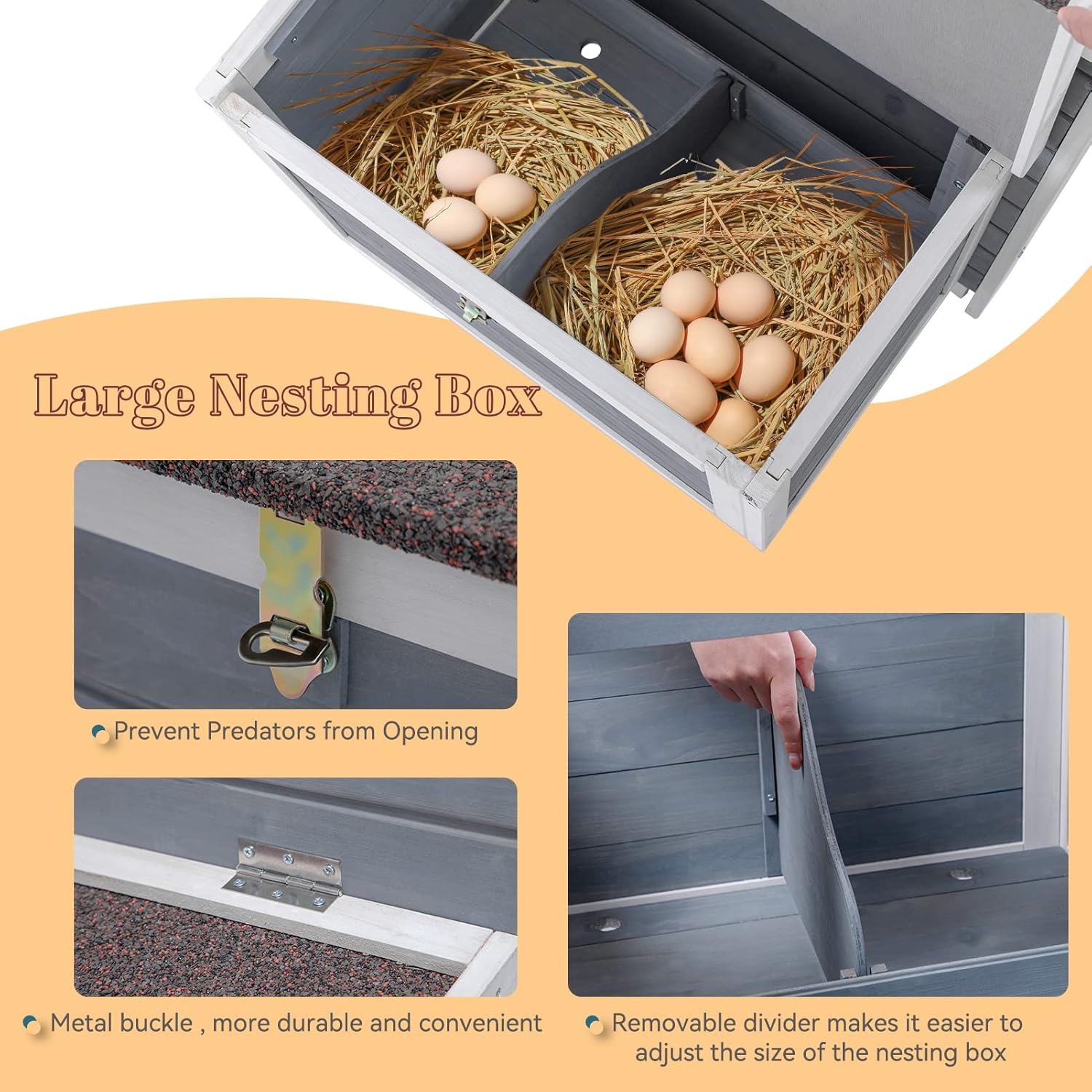 Petsfit- Gallinero grande con perchas mejoradas, jaula de madera para gallinas al aire libre con caja nido grande, techo de asfalto abierto resistente a la intemperie y fondo removible, casa para pato