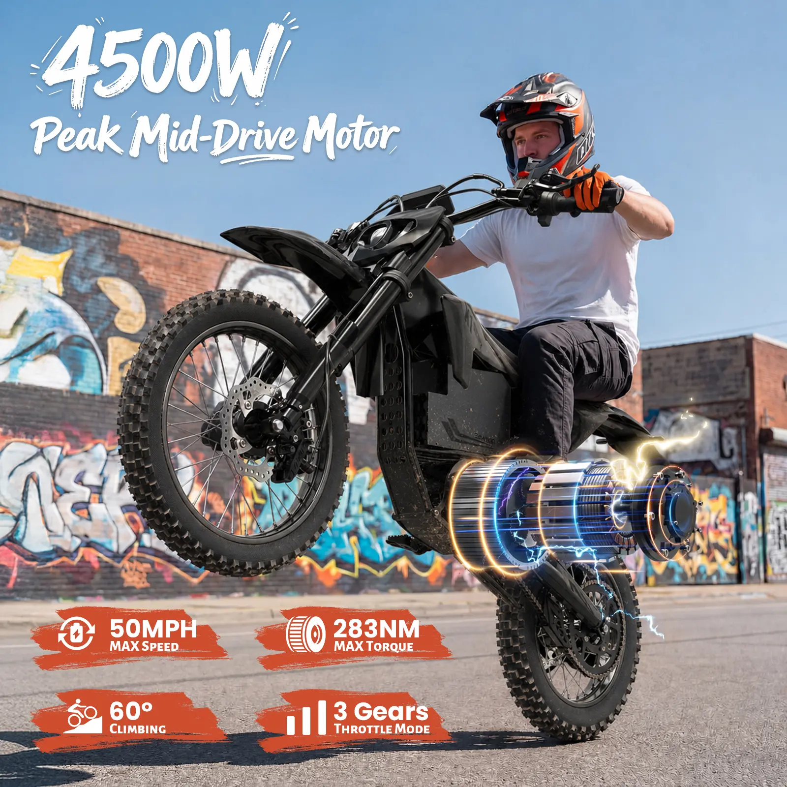 🔥QRONGE X1 Spark eBike - Unisex All-Terrain Mountain Bike with All-Terrain Tires, 4500W Mid-Drive Motor, 60V 28.8Ah Battery, 60 Mi Range, 50MPH Speed, Suspension, for Adults & Teens, Bicicleta Electrica bicicleta electrica