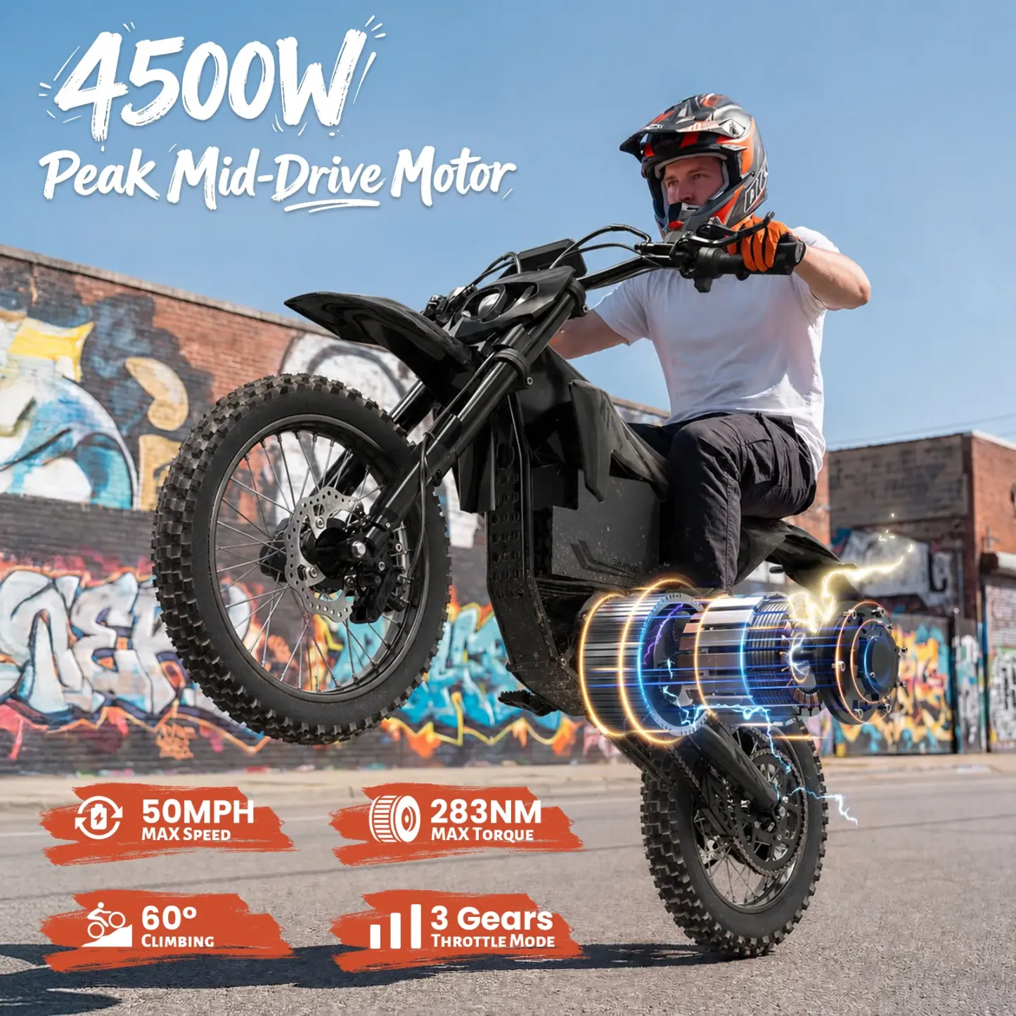 🔥QRONGE X1 Spark eBike - Unisex All-Terrain Mountain Bike with All-Terrain Tires, 4500W Mid-Drive Motor, 60V 28.8Ah Battery, 60 Mi Range, 50MPH Speed, Suspension, for Adults & Teens, Bicicleta Electrica bicicleta electrica