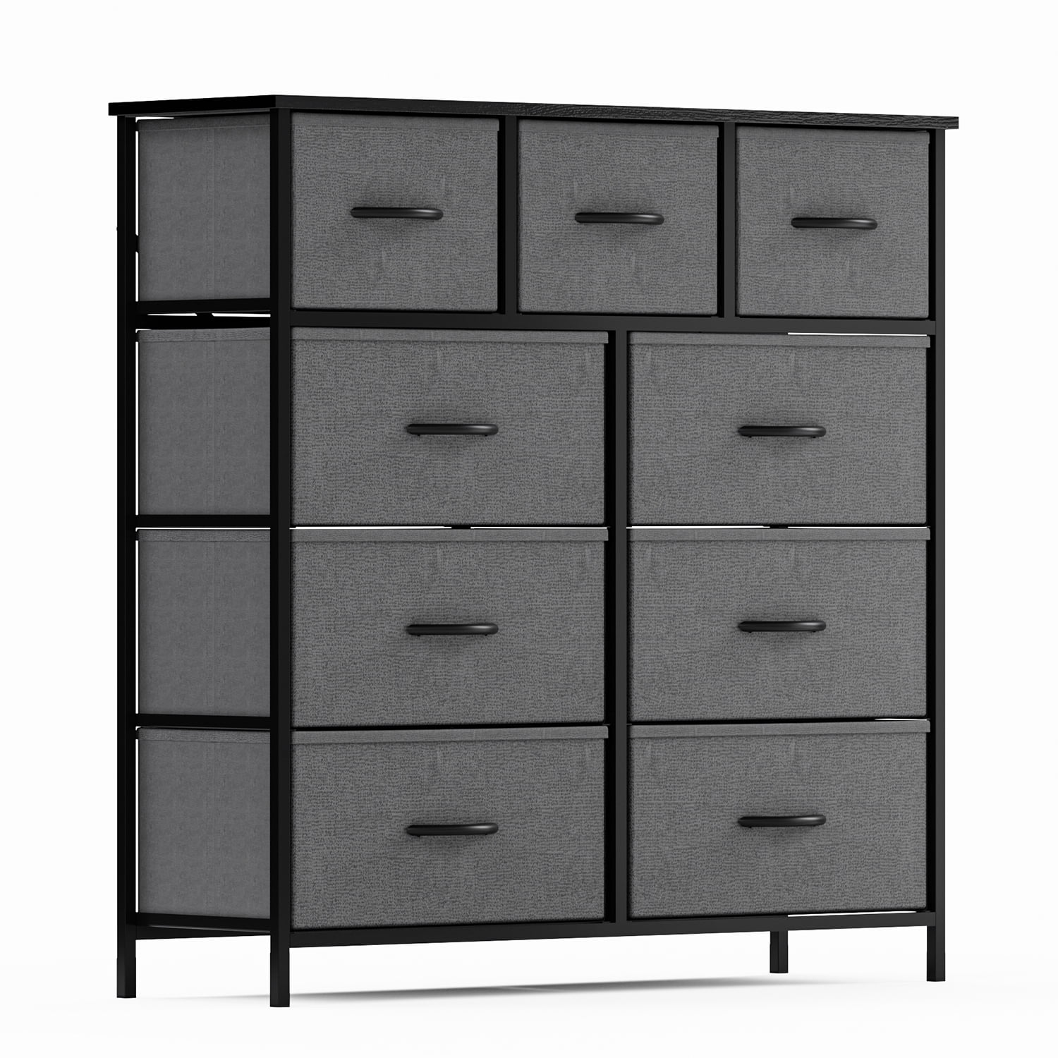 Yanming Cómoda de Tela con 9 cajones, Estructura de Acero y Tapa de Madera para Dormitorio, Armario, Entrada