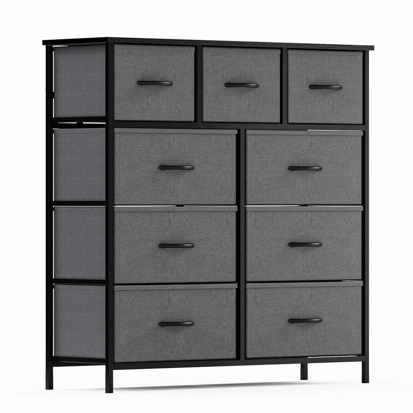 Yanming Cómoda de Tela con 9 cajones, Estructura de Acero y Tapa de Madera para Dormitorio, Armario, Entrada