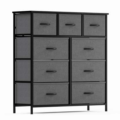 Yanming Cómoda de Tela con 9 cajones, Estructura de Acero y Tapa de Madera para Dormitorio, Armario, Entrada