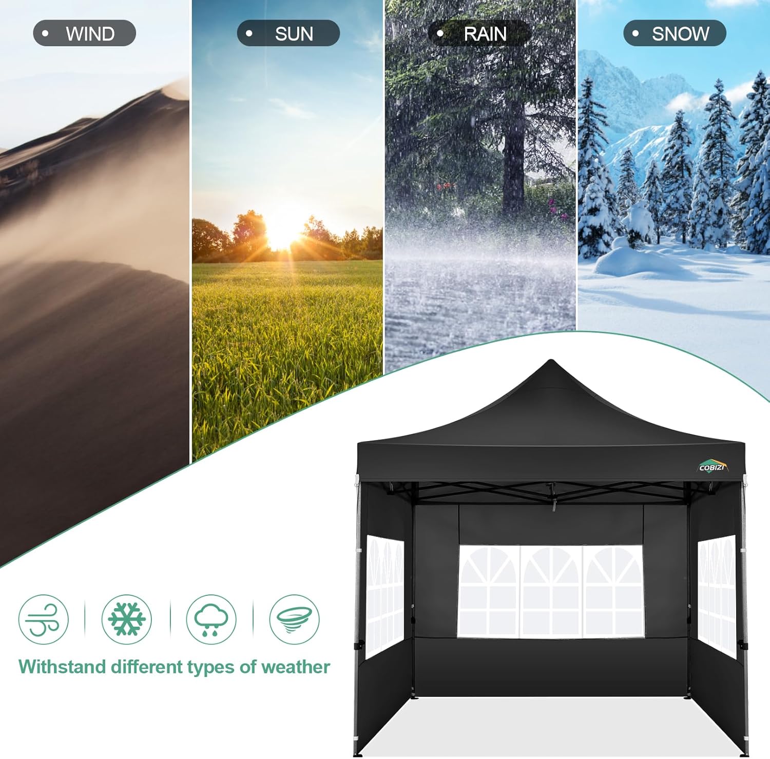 COBIZI - Toldo desplegable de 10 x 20 Pulgadas con 6 Paredes Laterales, toldo Impermeable para Eventos al Aire última intervensión, UPF 50+ cenador portátil para Fiestas, Playa, Camping, Boda,