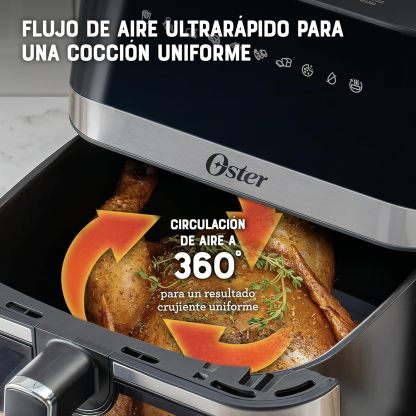 Oster® Freidora de Aire Digital XL 7.5L con Ventana y Luz Interna, Recubrimiento DiamondForce, 10 Programas Automáticos, Modelo CKSTAF75WDSSDF