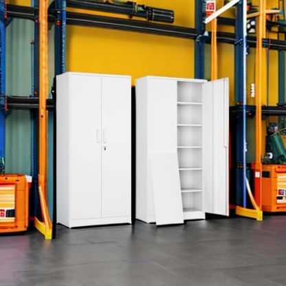 Yizosh - Gabinete de almacenamiento de metal con 2 puertas y 5 estantes ajustables, archivador de acero de 71 pulgadas, gabinetes de herramientas de bloqueo para oficina, hogar, cochera, gimnasio,