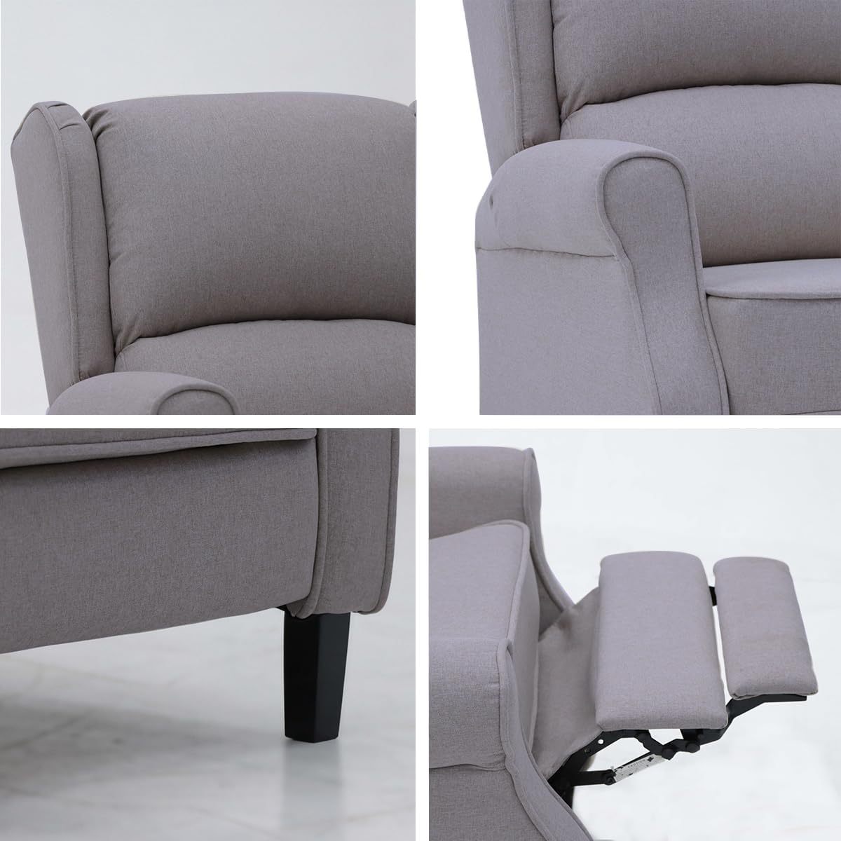 VANLIG | Sillón Reclinable Manual de Tela | Reposet Confortable Individual | Ajustable | Espuma Alta Densidad | Fácil Instalación | Material Premium | Color Gris