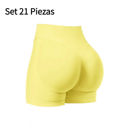 Set 21 Piezas Shorts Deportivos para Mujer Sin Costuras Cintura Alta Efecto Push Up Realce de Glúteos Yoga Fitness Running