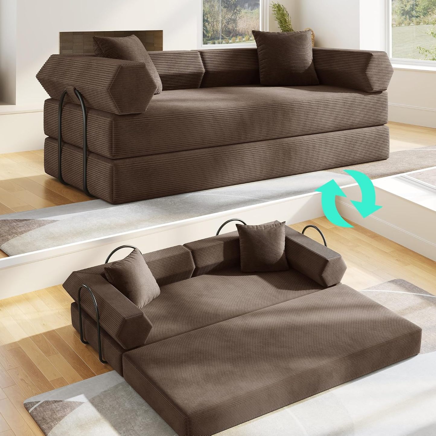 🛋️ Sofá Cama Convertible 79 Pulgadas, Diseño Deshuesado, Mueble Multifuncional para Sala de Estar, Colores Beige y Blanco