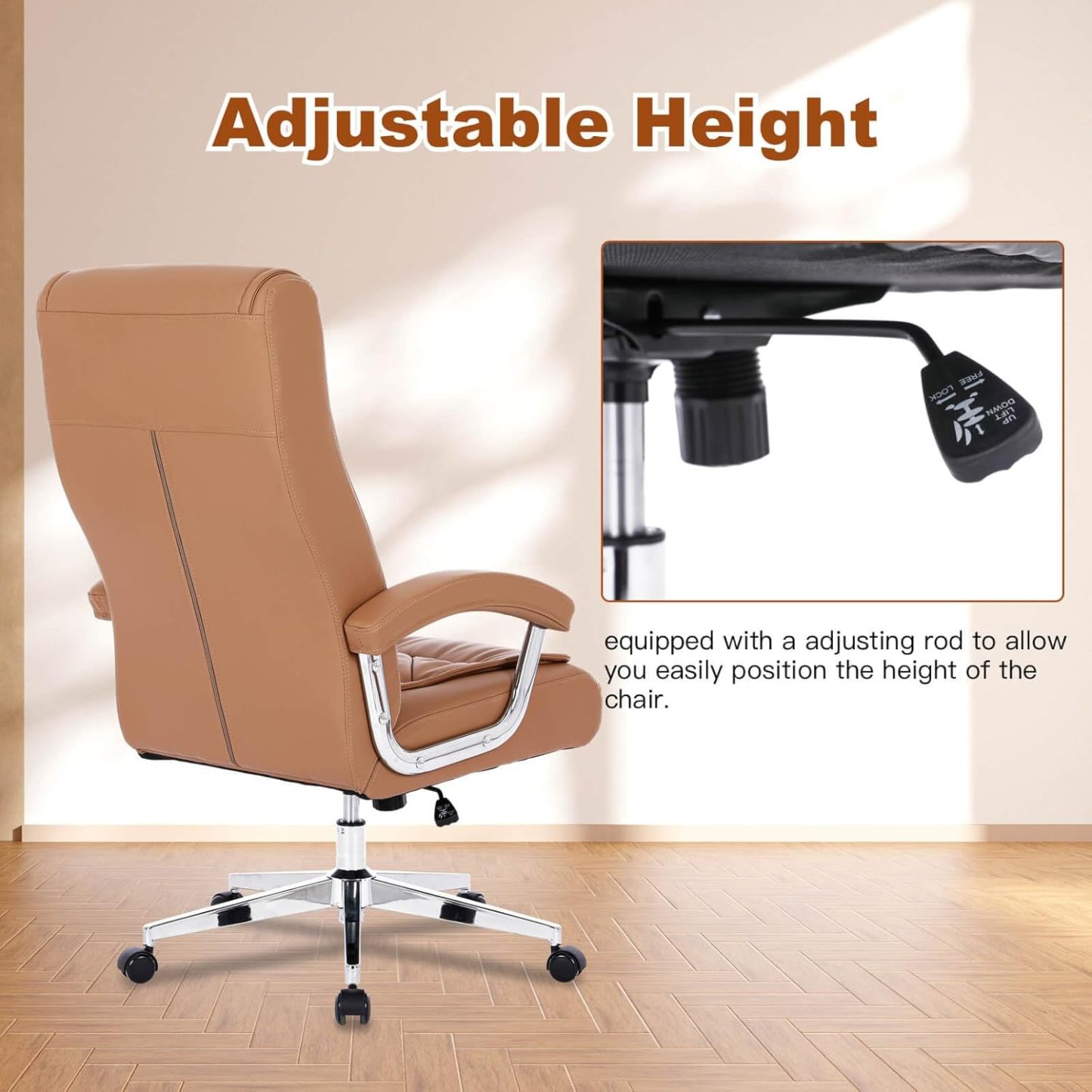 Hoxne - Silla de oficina ejecutiva de piel con brazos y ruedas, respaldo alto, silla ergonómica de computadora de computadora, altura ajustable, silla de computadora de oficina, capacidad de 350