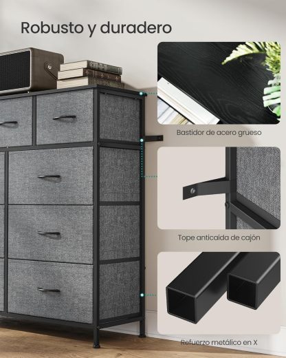 SONGMICS Cómoda, con 9 Cajones, Mueble de Almacenaje, Tela no Tejida, para Dormitorio, Recibidor y Salón, Gris Pizarra MLGS324G101