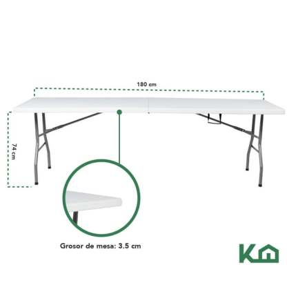 Mesa Plegable 180cm Portatil Portafolio Fiesta Jardin 2pzas Kingshouse COMBO-KH-141