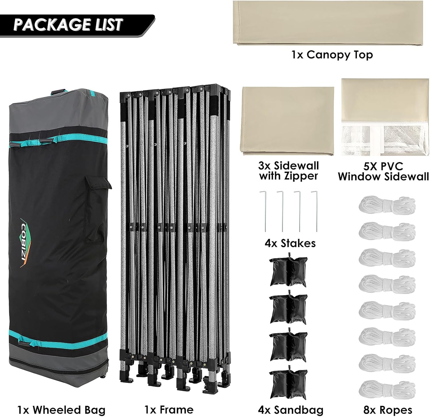 COBIZI - Toldo desplegable de 10 x 20 Pulgadas con 6 Paredes Laterales, toldo Impermeable para Eventos al Aire última intervensión, UPF 50+ cenador portátil para Fiestas, Playa, Camping, Boda,