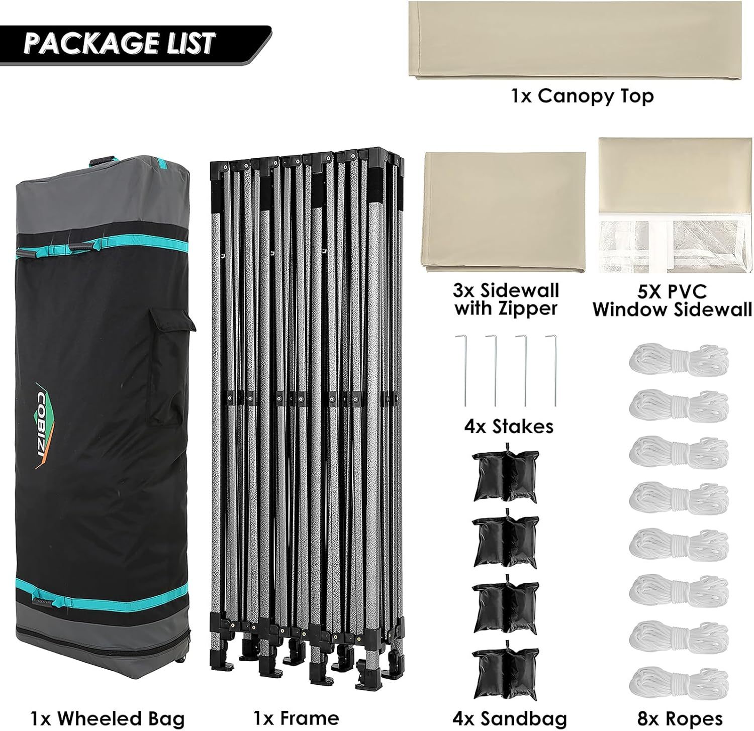 COBIZI - Toldo desplegable de 10 x 20 Pulgadas con 6 Paredes Laterales, toldo Impermeable para Eventos al Aire última intervensión, UPF 50+ cenador portátil para Fiestas, Playa, Camping, Boda,