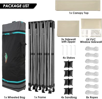 COBIZI - Toldo desplegable de 10 x 20 Pulgadas con 6 Paredes Laterales, toldo Impermeable para Eventos al Aire última intervensión, UPF 50+ cenador portátil para Fiestas, Playa, Camping, Boda,