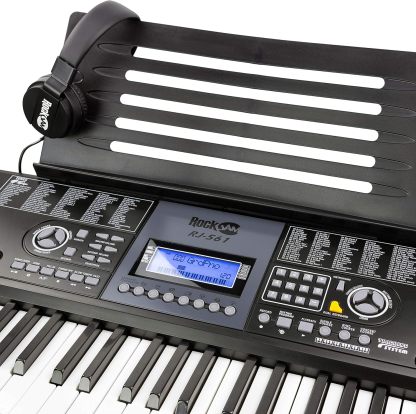 RockJam - Kit de piano con teclado de 61 teclas con banco para teclado, soporte para teclado, auriculares, pegatinas para notas de piano y lecciones de piano Simply
