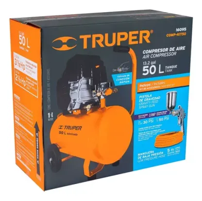 Paquete Compresor 50 Lt, Manguera Y Pistola Truper 16095