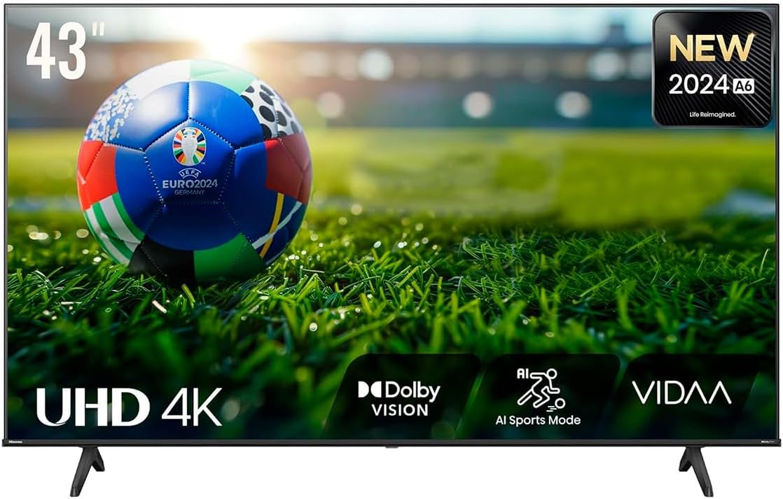 Hisense Pantalla UHD 4K de 43" 43A6NV, VIDAA Smart TV, 43 Pulgadas, Dolby Vision, Modo Juego Plus, DTS Virtual X, Control por Voz televisor, Doble Control de Volumen, (Nuevo 2024)