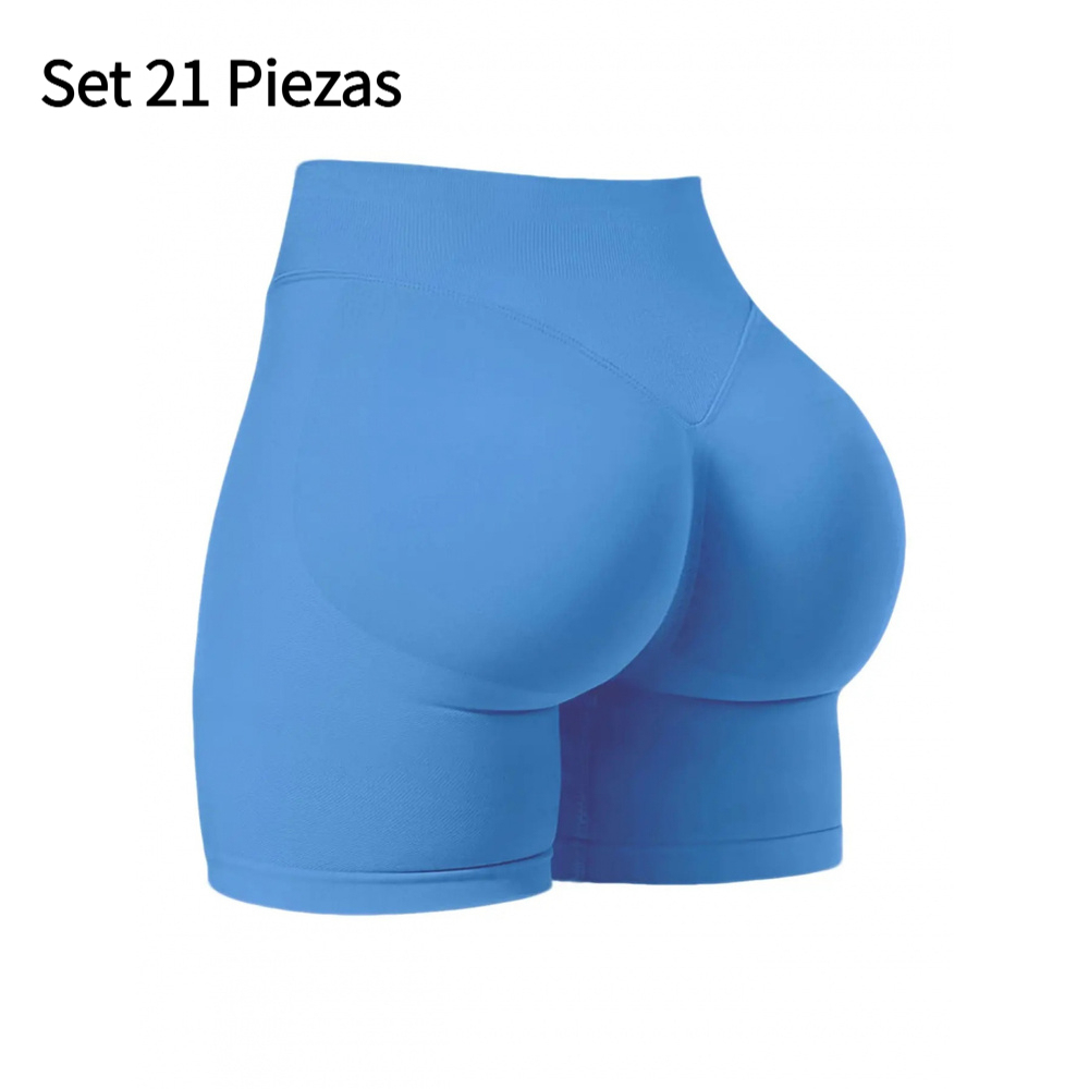 Set 21 Piezas Shorts Deportivos para Mujer Sin Costuras Cintura Alta Efecto Push Up Realce de Glúteos Yoga Fitness Running