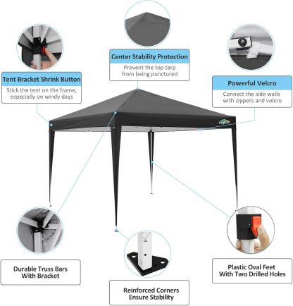 COBIZI - Toldo desplegable de 10 x 20 Pulgadas con 6 Paredes Laterales, toldo Impermeable para Eventos al Aire última intervensión, UPF 50+ cenador portátil para Fiestas, Playa, Camping, Boda,