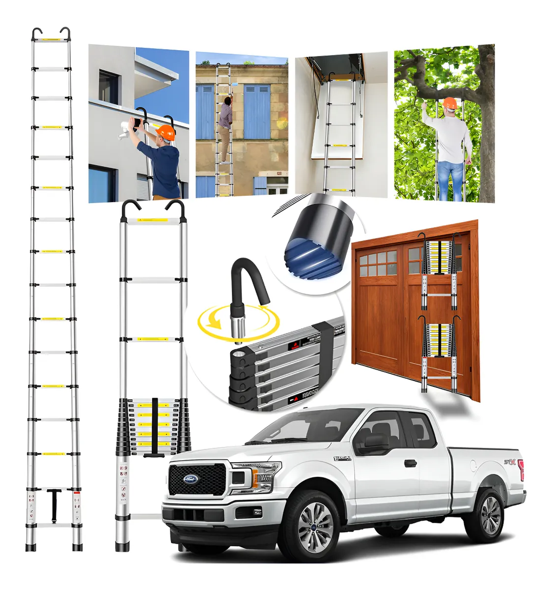 Escalera Telescópica Retráctil Aluminio Plegable 6.2 Metros