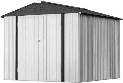 Greesum - Cobertizo de almacenamiento de metal para exteriores, 5 pies x 3 pies, herramienta de acero para cobertizo de almacenamiento con puerta y cerradura, para patio trasero, jardín, patio, césped (5 x 3 pulgadas), color café