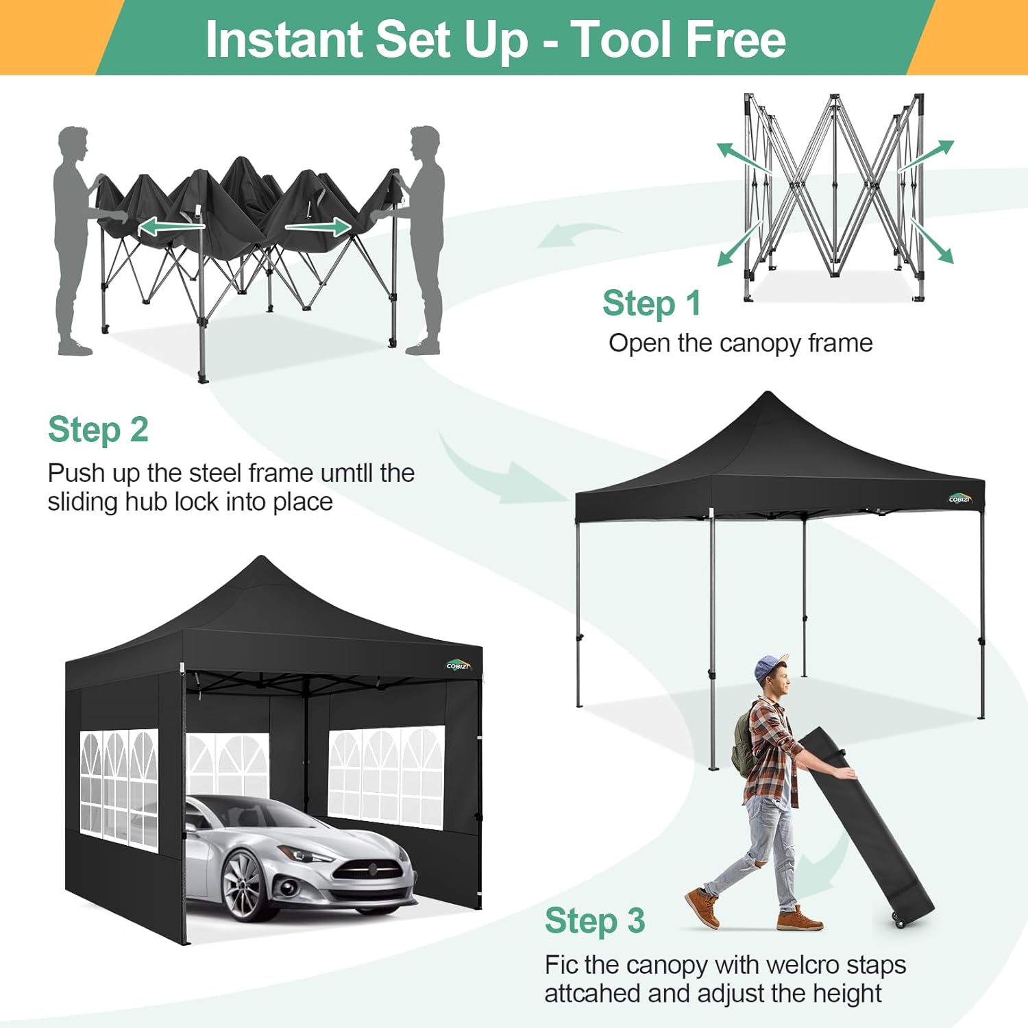 COBIZI - Toldo desplegable de 10 x 20 Pulgadas con 6 Paredes Laterales, toldo Impermeable para Eventos al Aire última intervensión, UPF 50+ cenador portátil para Fiestas, Playa, Camping, Boda,