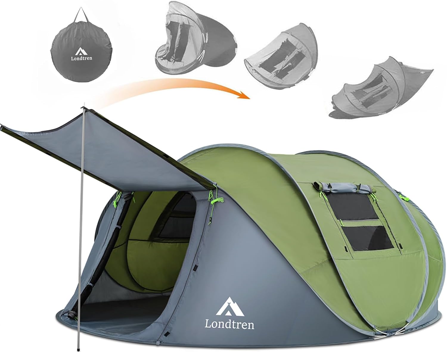 Tienda de campaña para 4 personas, fácil de desplegar e impermeable, configuración automática, 2 puertas, tiendas de campaña familiares instantáneas para camping, senderismo y viajes
