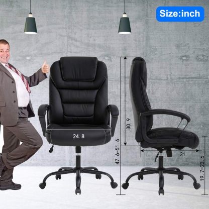 Silla de oficina grande y alta de 500 libras de asiento ancho, silla de computadora ergonómica con brazos de apoyo lumbar, respaldo alto, silla de computadora ejecutiva de piel sintético, para
