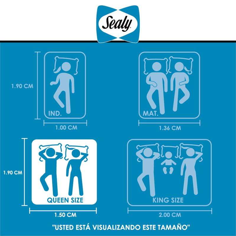 Colchón Rit Queen Size + Box Queen Size + Edredón + 2 Almohadas Línea Bleden + 2 fundas. Sealy Ortopédico Evolution