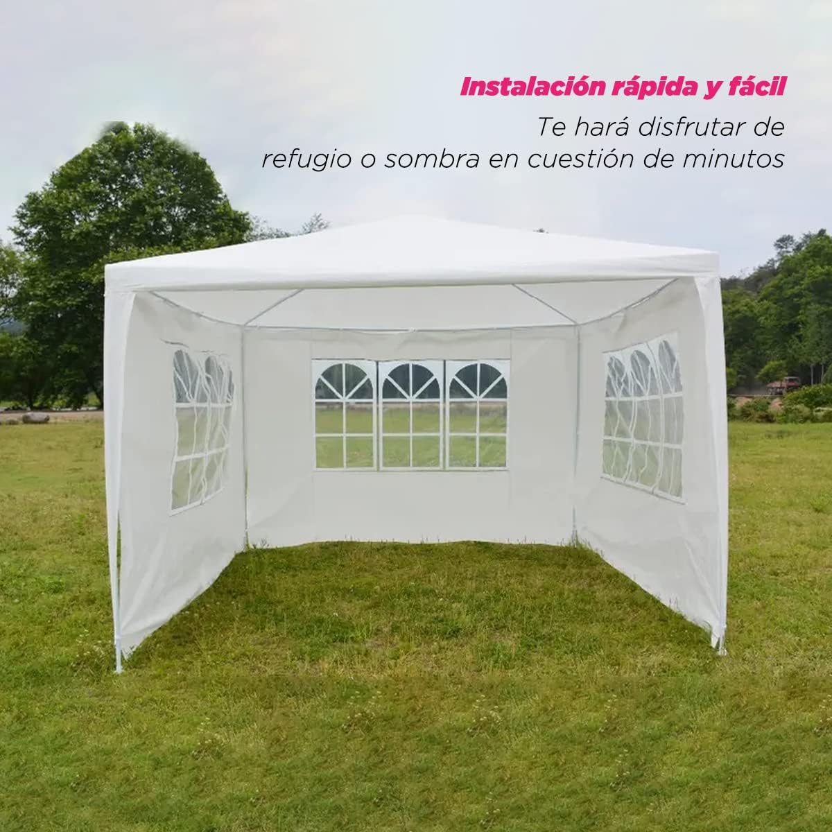 VANLIG | Toldo Carpa Armable 3x3mts |con Paredes Laterales Ventanas | para Fiesta