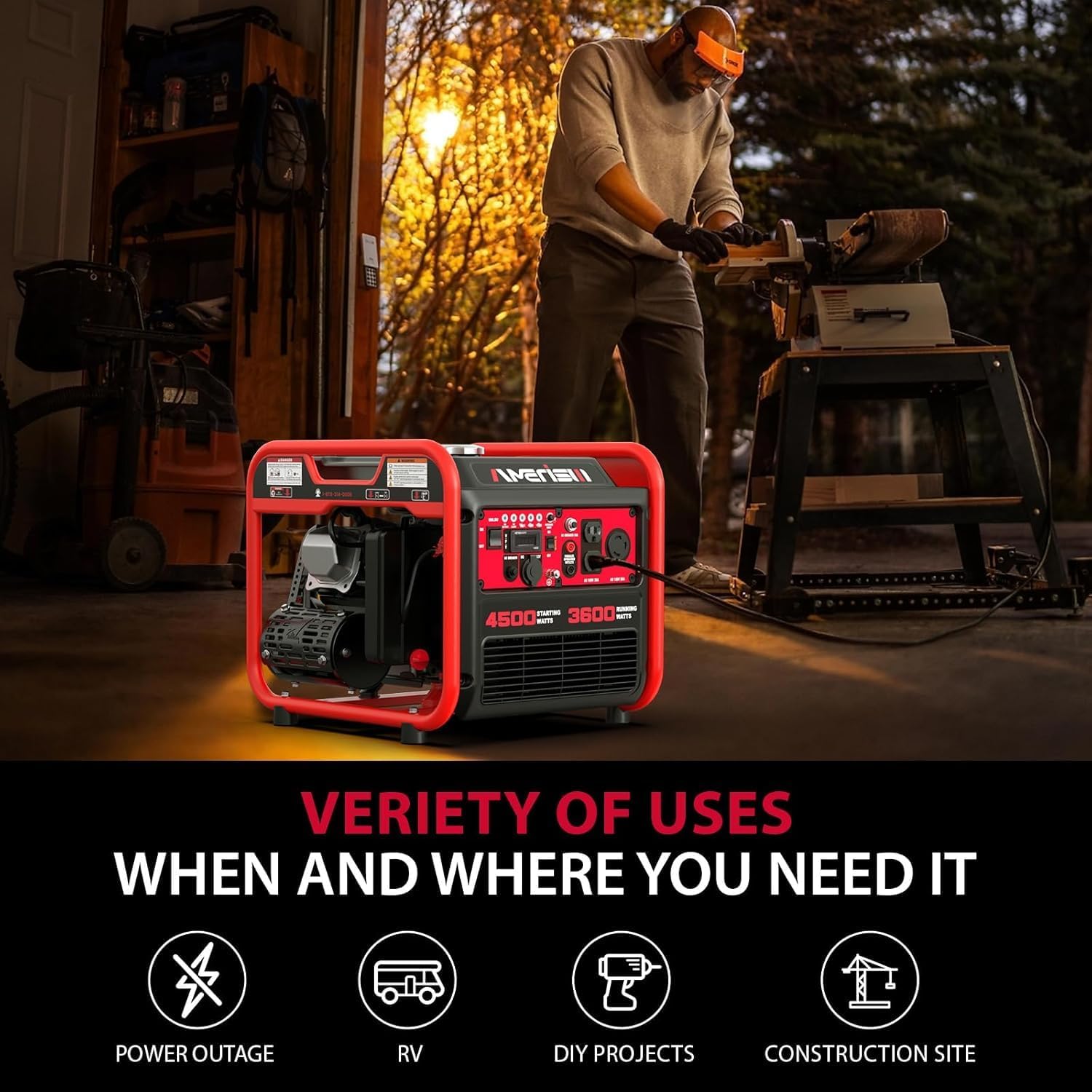 AMERISUN Generador portátil de 4500 W con tecnología inversor, generador de gas para uso doméstico, CO Protect (AL5040C)