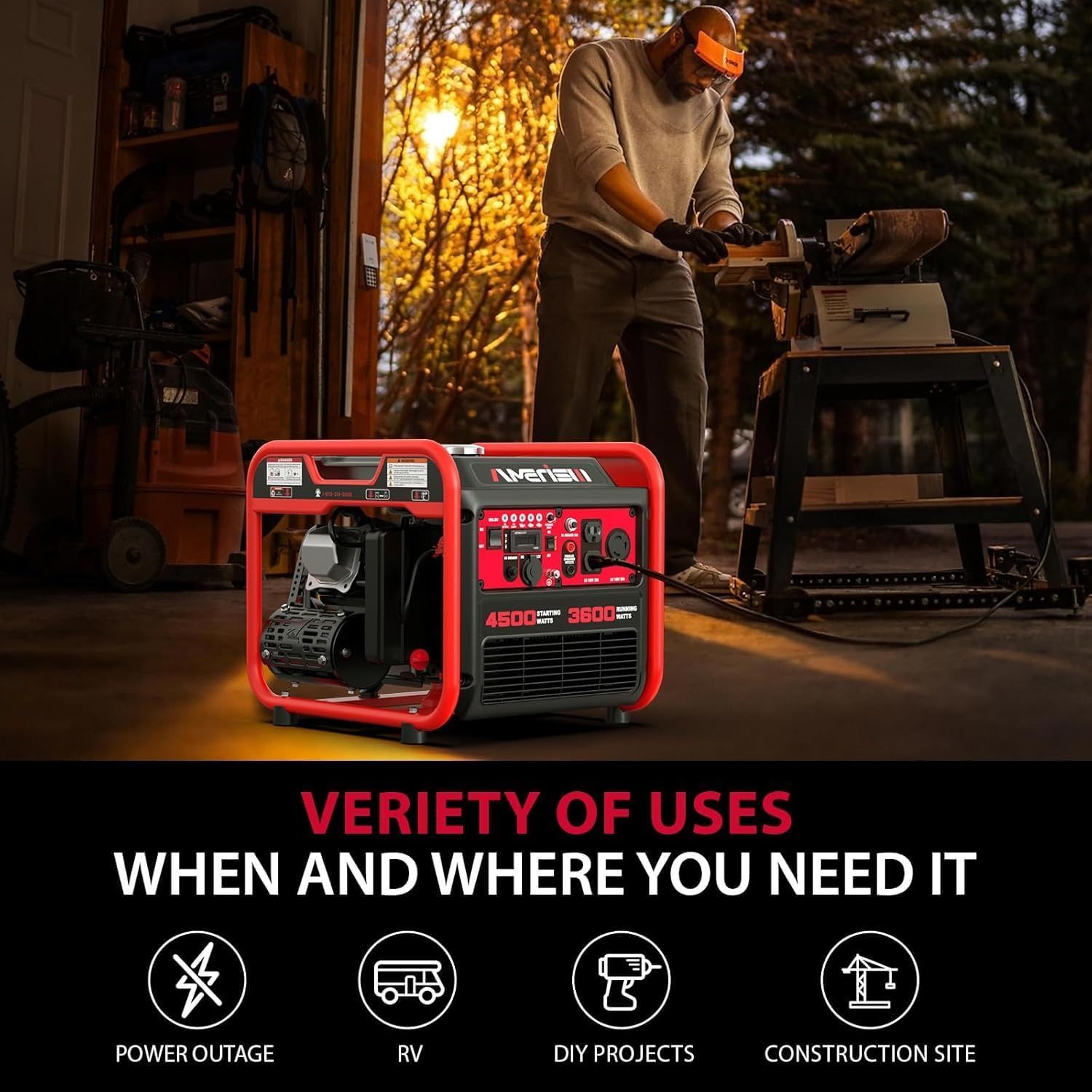 AMERISUN Generador portátil de 4500 W con tecnología inversor, generador de gas para uso doméstico, CO Protect (AL5040C)
